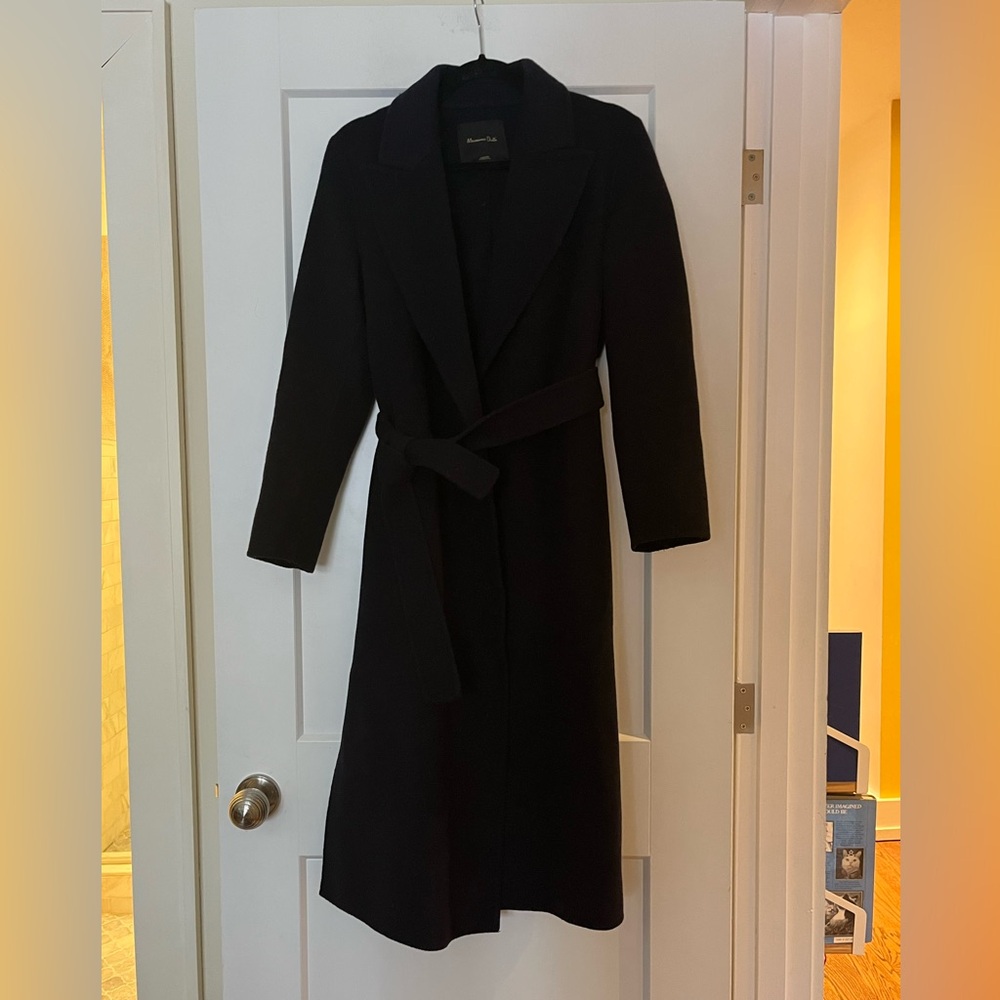 SOLD Massimo Dutti Hand Made Navy Blue Wool Wrap Coat - Picture 5 of 12